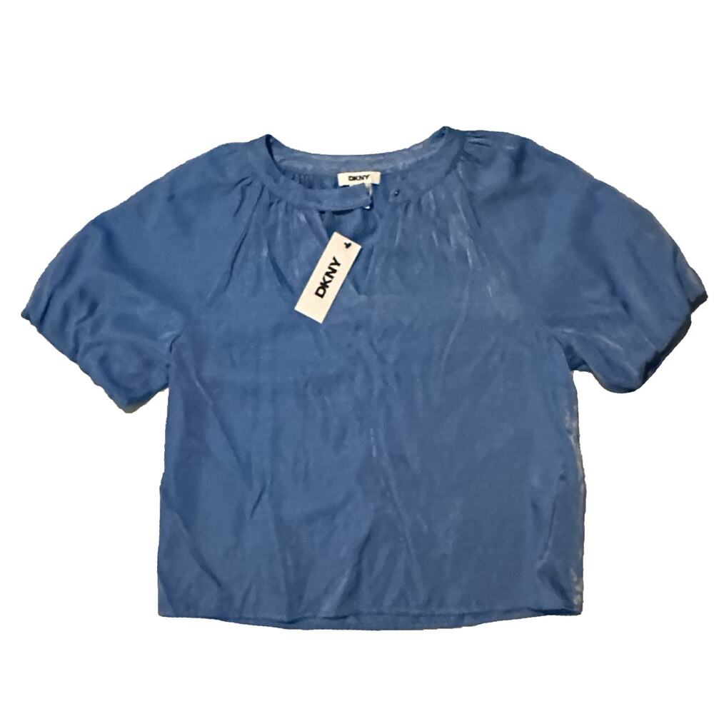 DKNY Women’s Blue Blouse Short Sleeve Lightweight Round Neck Top New With Tag